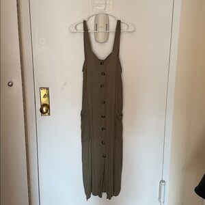 Olive Green Button-Down Midi Dress